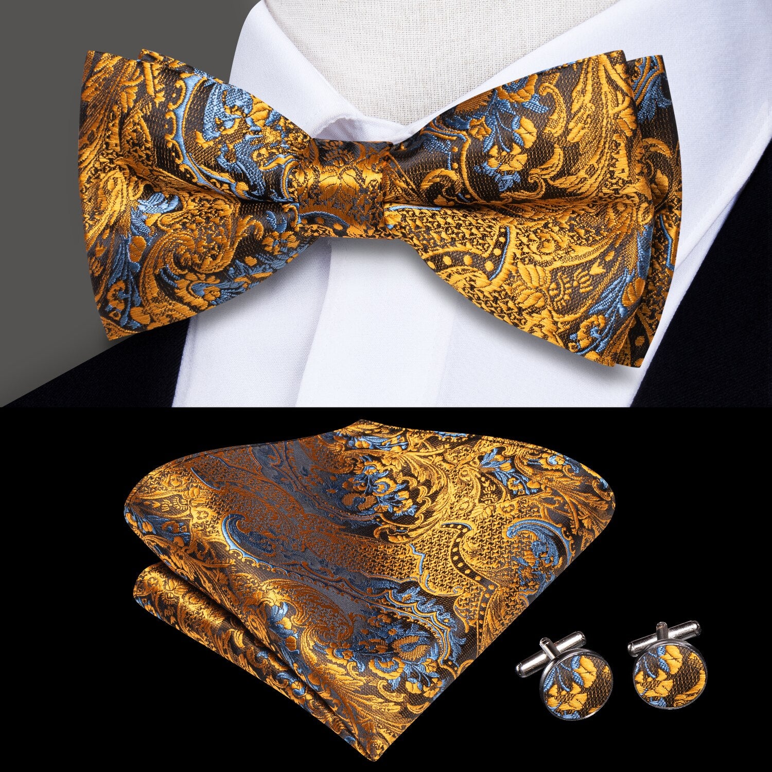 Gravata Borboleta Yurvic Dourada e Azul